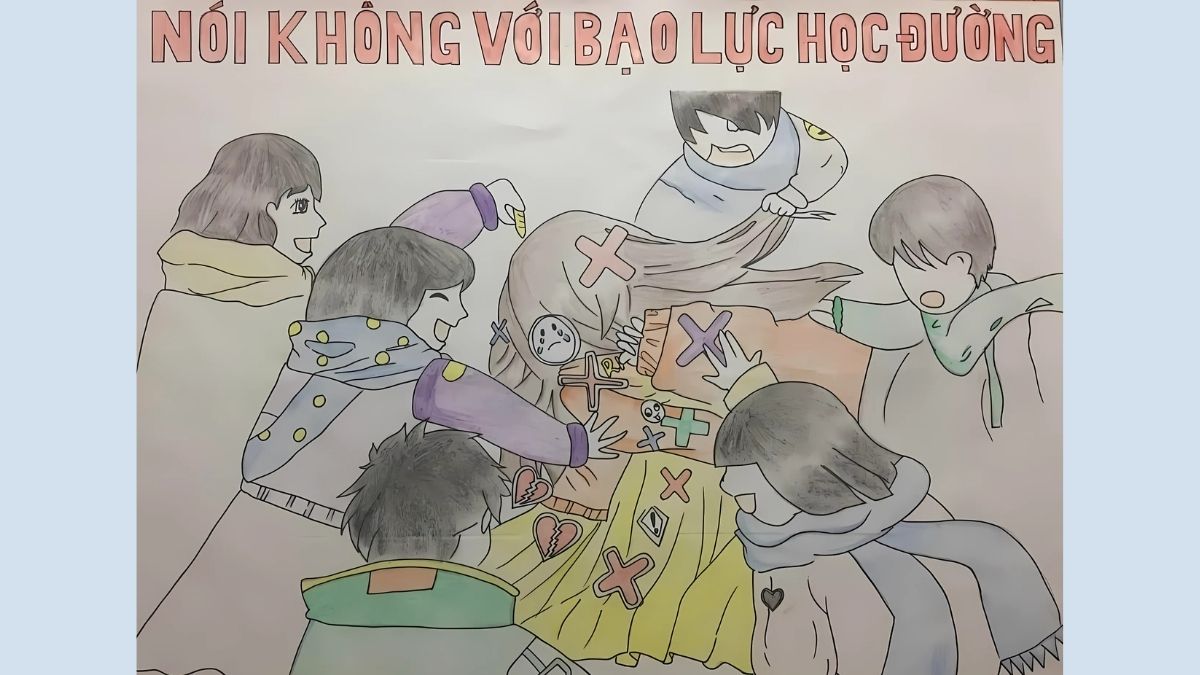 Mẫu vẽ tranh bạo lực học đường ý nghĩa