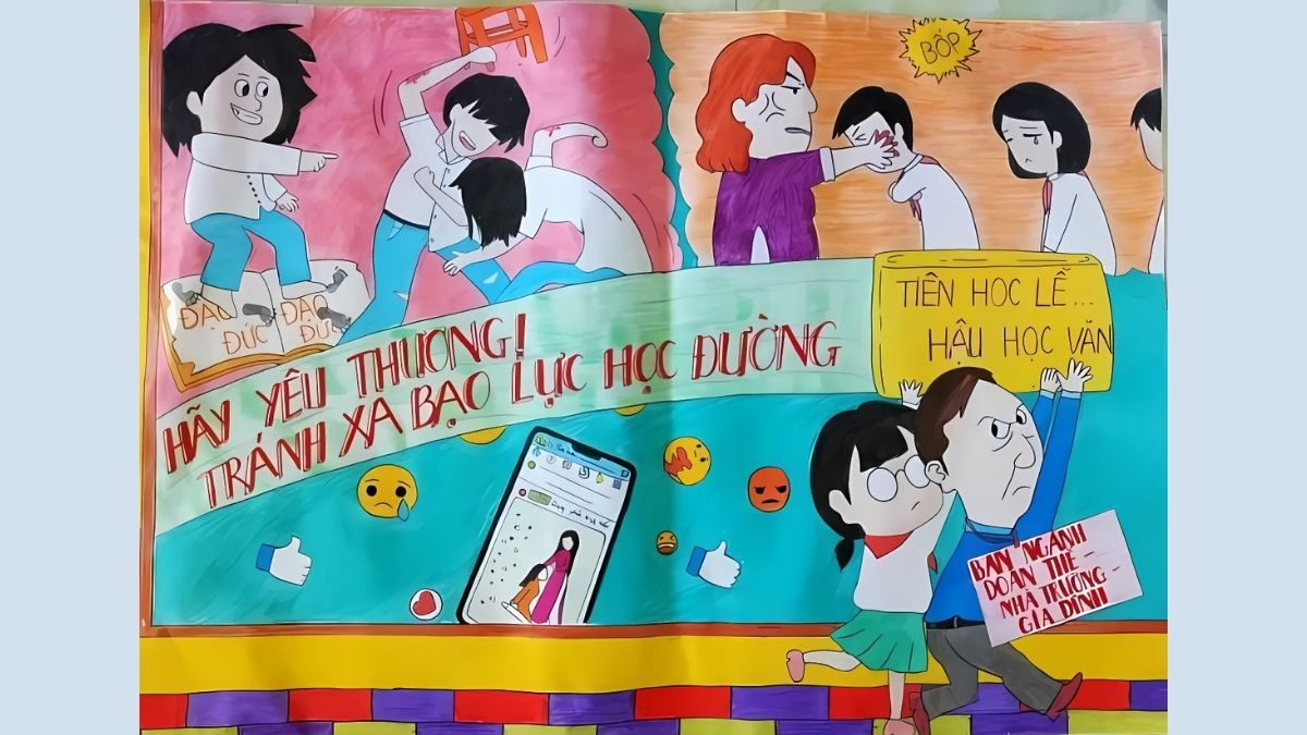 Mẫu vẽ tranh bạo lực học đường ý nghĩa