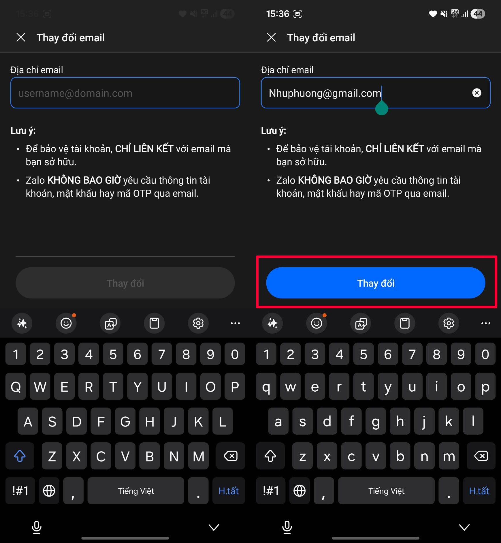 Cách đổi email liên kết Zalo