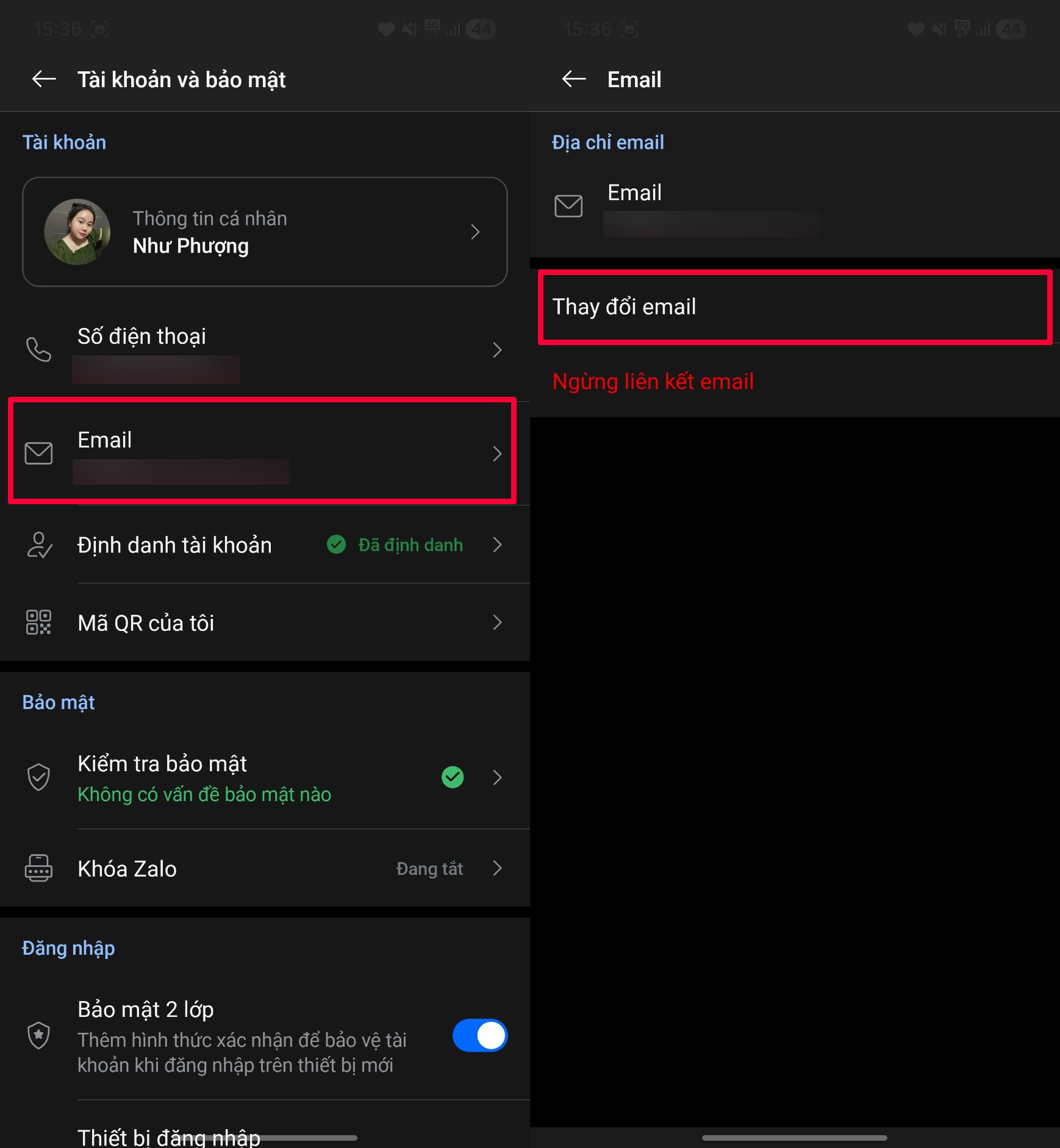 Cách đổi email liên kết Zalo