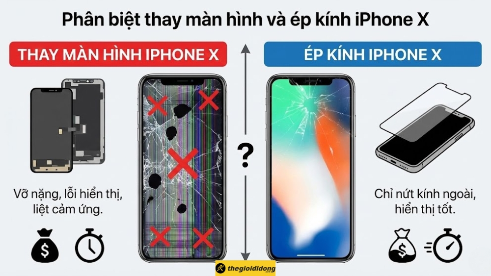 Ph&acirc;n biệt thay m&agrave;n h&igrave;nh v&agrave; &eacute;p k&iacute;nh iPhone
