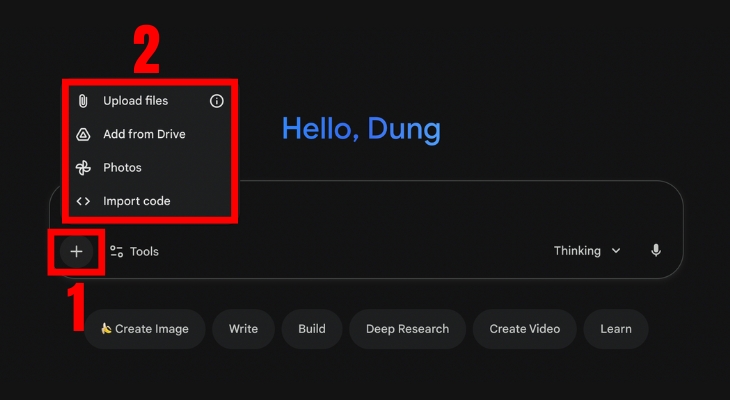 Tải ảnh cần chỉnh sửa lên Gemini