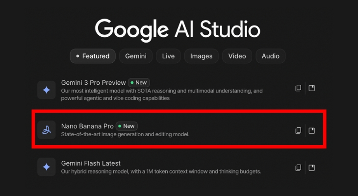 Chọn Nana Banana Pro trên Google AI Studio