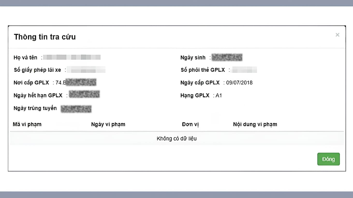 Kết quả tra cứu giấy phép lái xe trên website Cục Cảnh sát Giao thông Kết quả tra cứu giấy phép lái xe trên website Cục Cảnh sát Giao thông