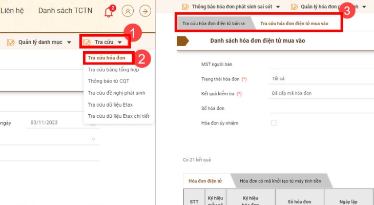 Tra cứu hóa đơn điện tử bán ra/mua vào