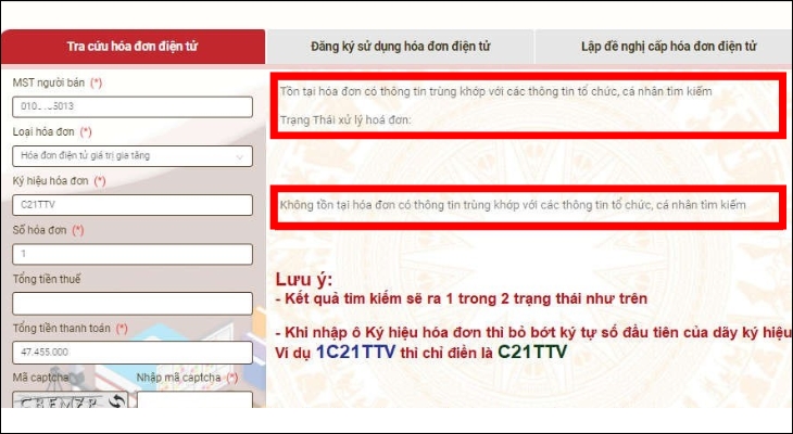 Kết quả tra cứu hóa đơn điện tử