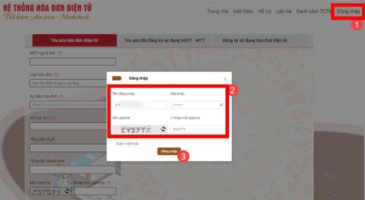 Đăng nhập vào tài khoản hệ thống HĐĐT