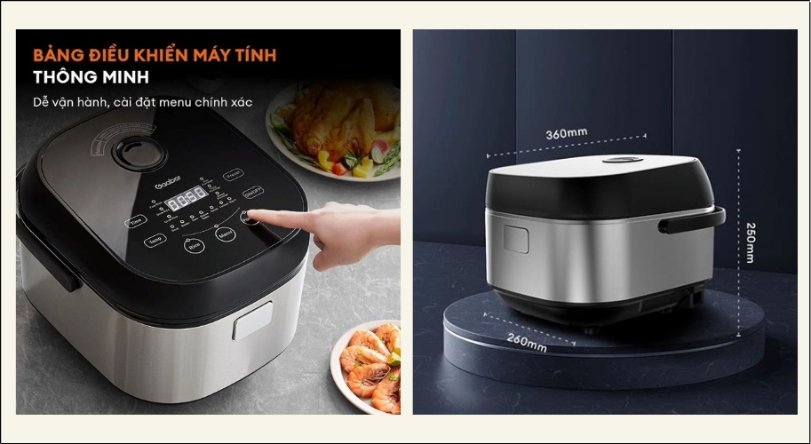 Nồi cơm điện tử Gaabor 1.8 lít GR-S50D với màu đen phối bạc tinh tế nhưng không kém phần sang trọng