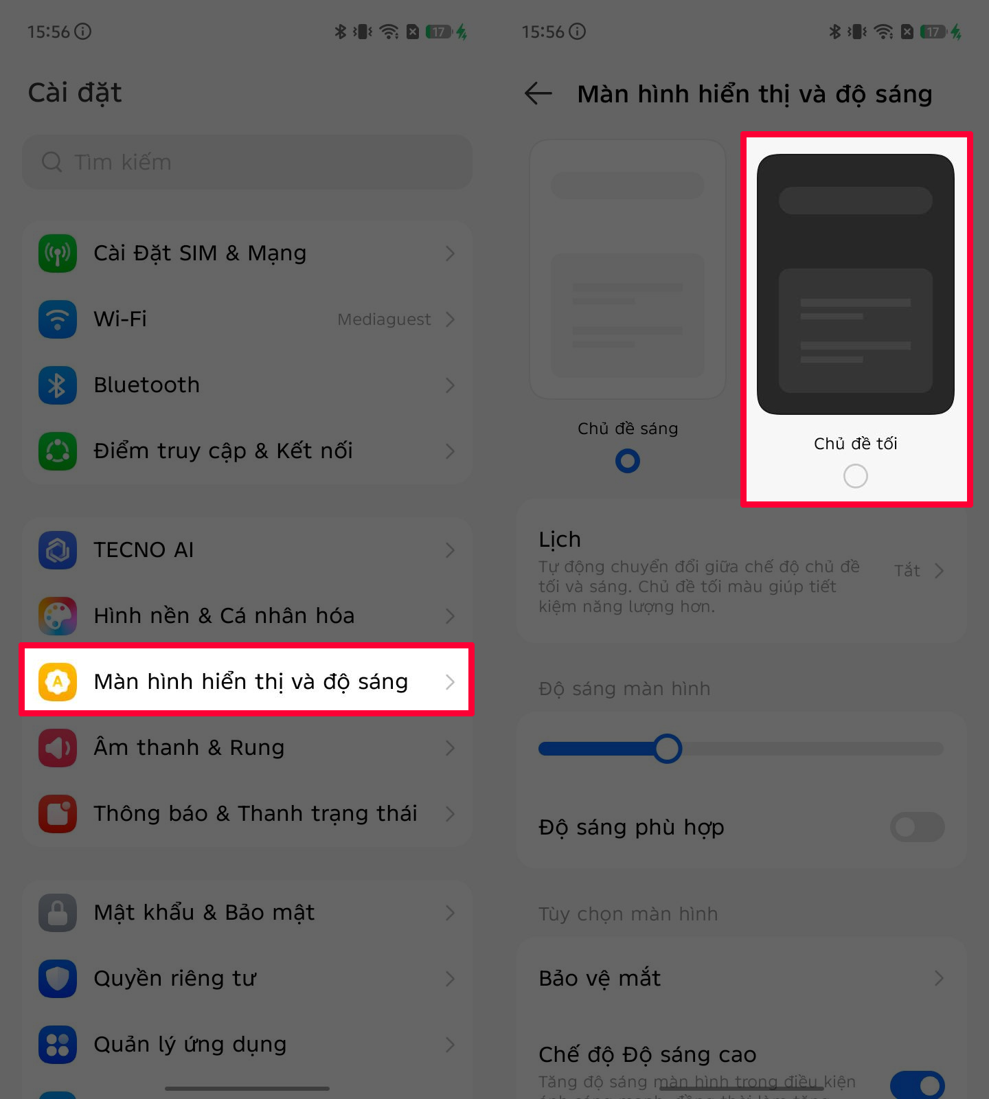 Cách bật chế độ tối trên TECNO Spark 40C