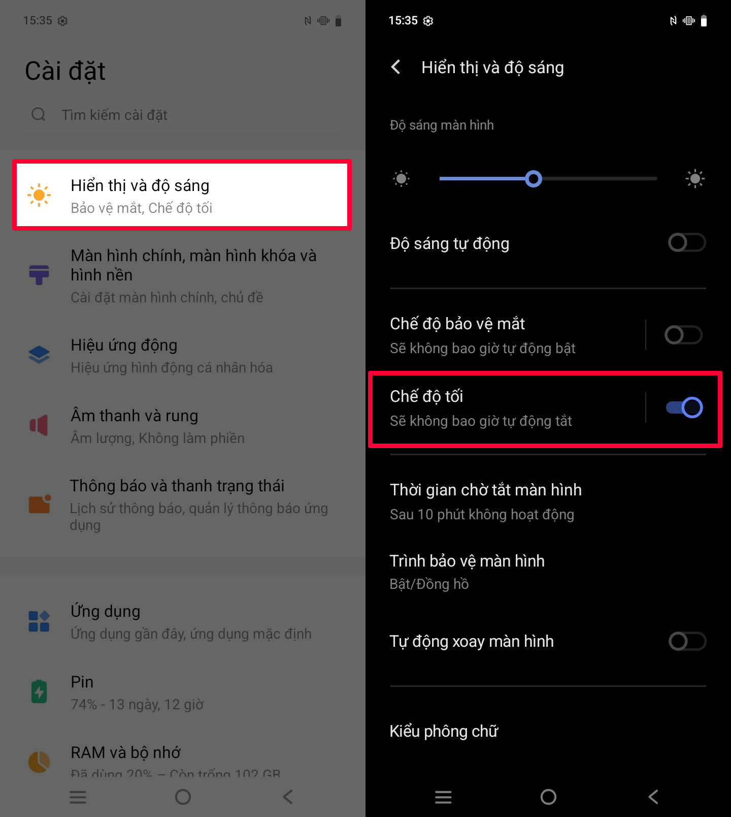 Cách bật chế độ tối trên vivo Y21d
