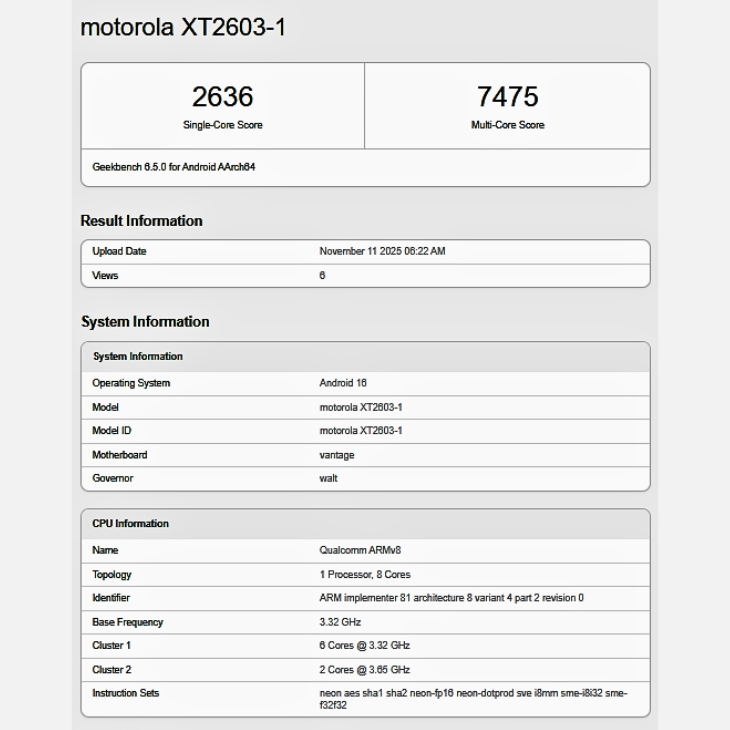 Kết quả benchmark rò rỉ của điện thoại Motorola Edge 70 Ultra