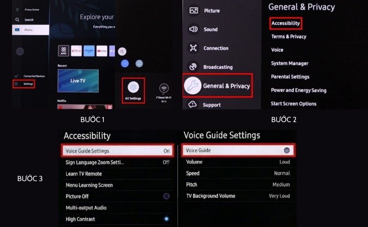 Các bước tắt giọng nói trên tivi Samsung