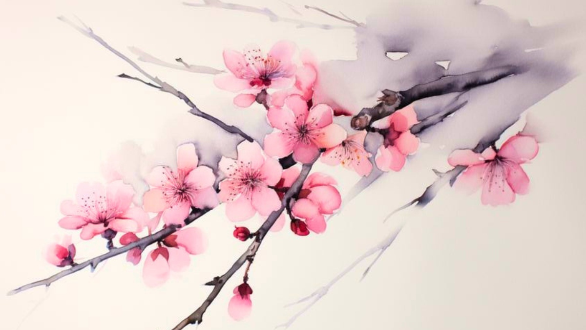 Mẫu tranh vẽ hoa đào đẹp nhất