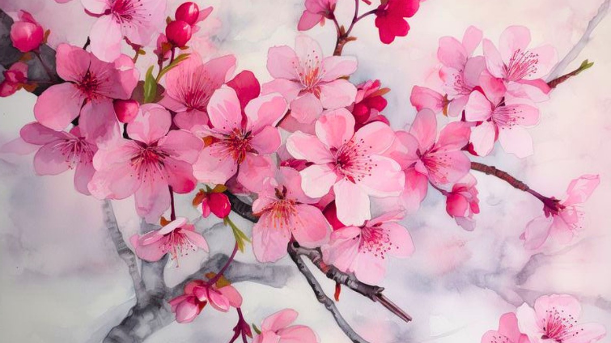 Mẫu tranh vẽ hoa đào đẹp nhất