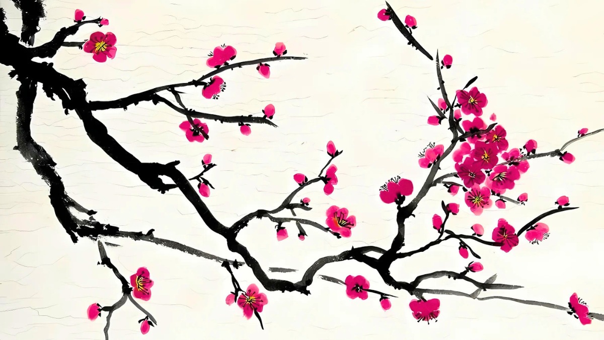 Mẫu tranh vẽ hoa đào đẹp nhất