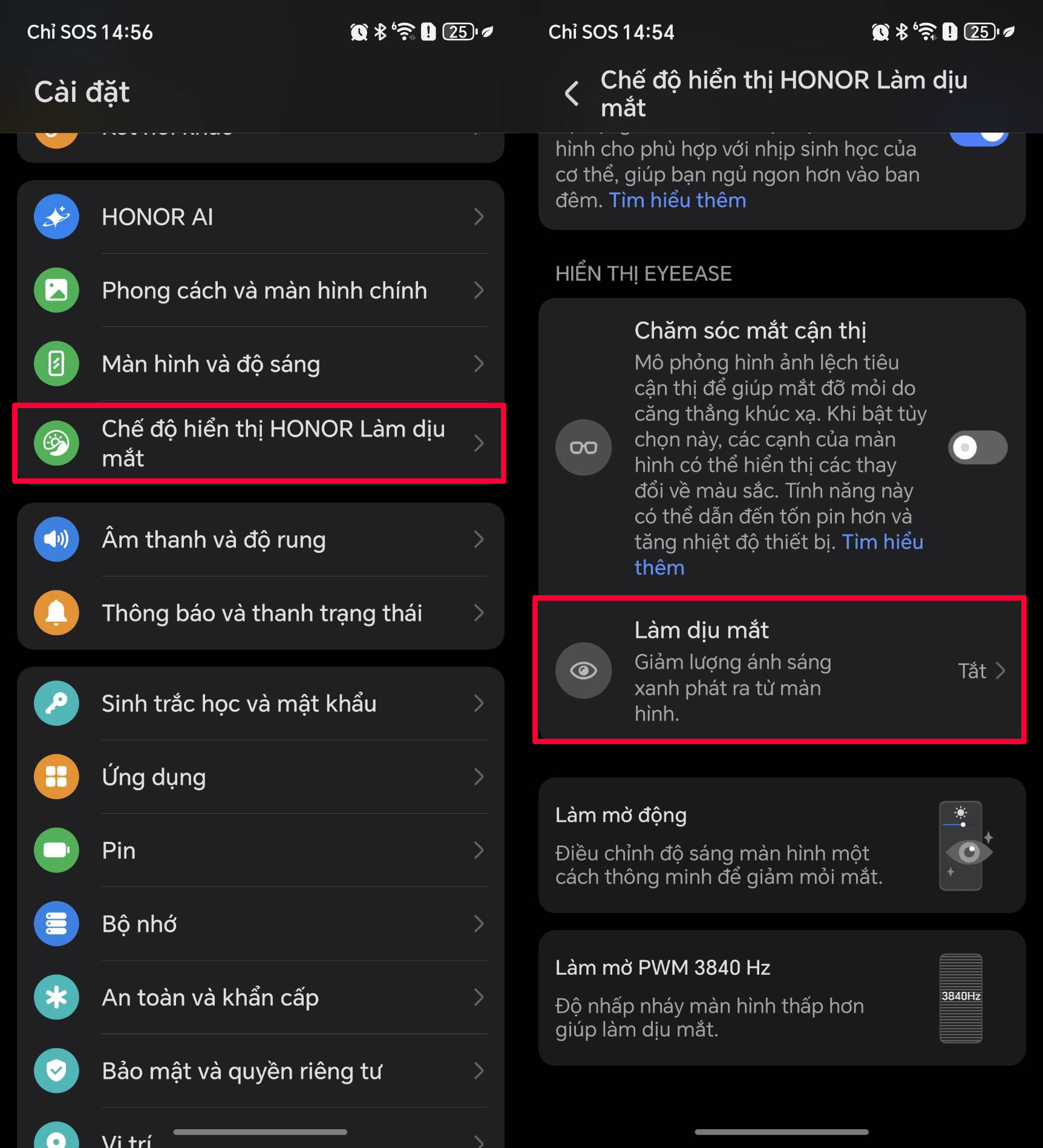 Cách bật chế độ làm dịu mắt trên HONOR X9d