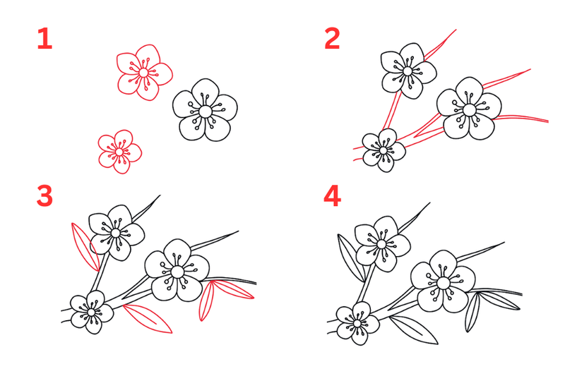 Bước 3: Thêm nhụy và cành hoa Bước 3: Thêm nhụy và cành hoa