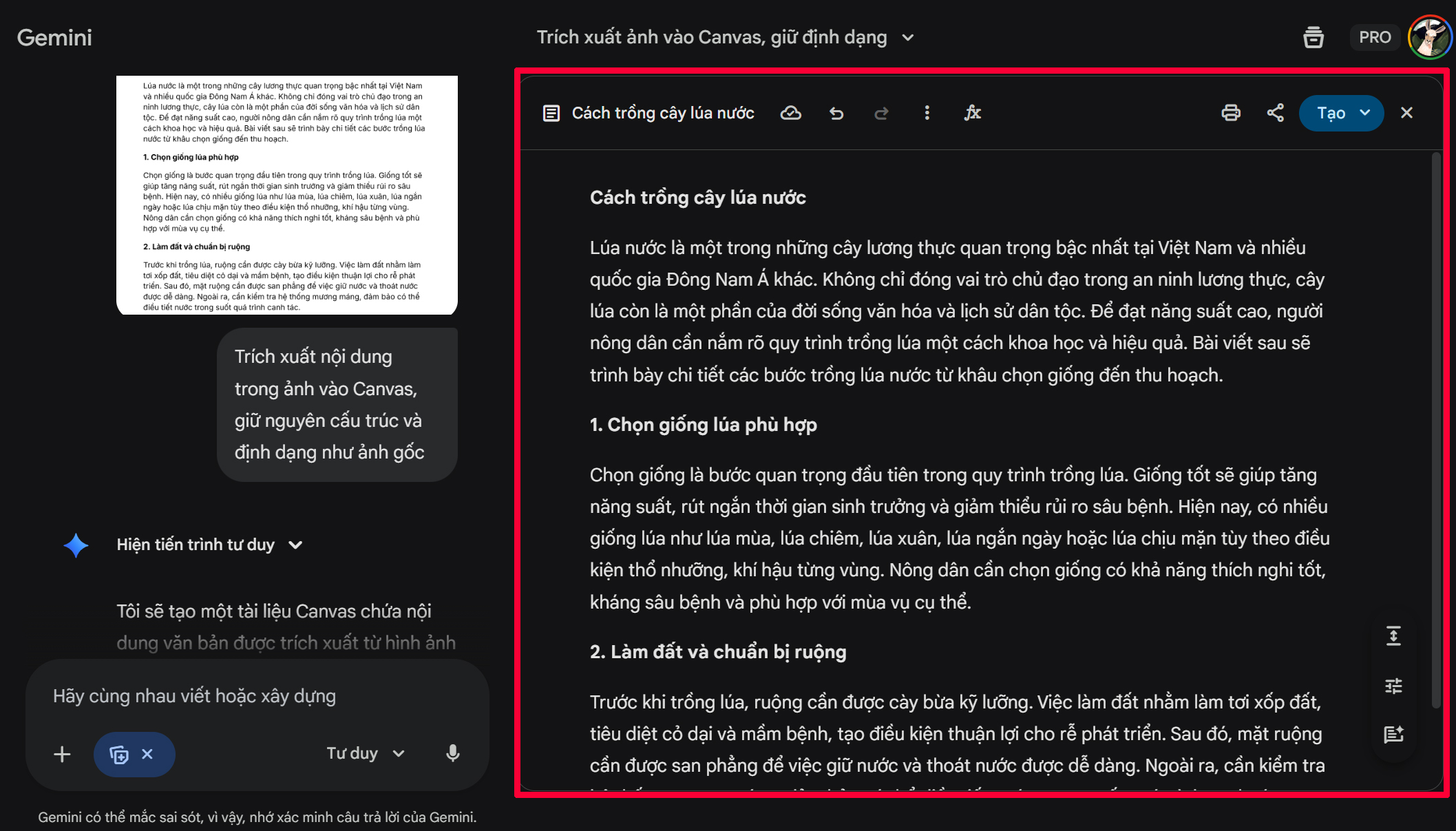 Cách Chuyển Ảnh Sang Google Docs Bằng Gemini Canvas