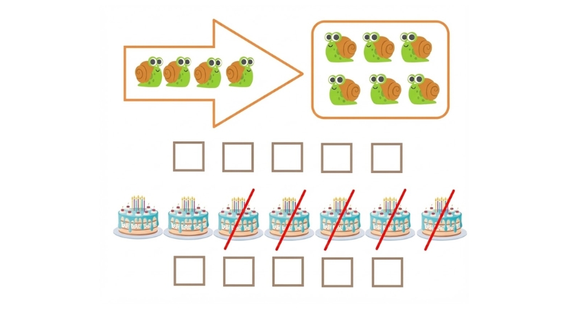 Bài 5: Dựa vào hình vẽ, viết phép tính thích hợp