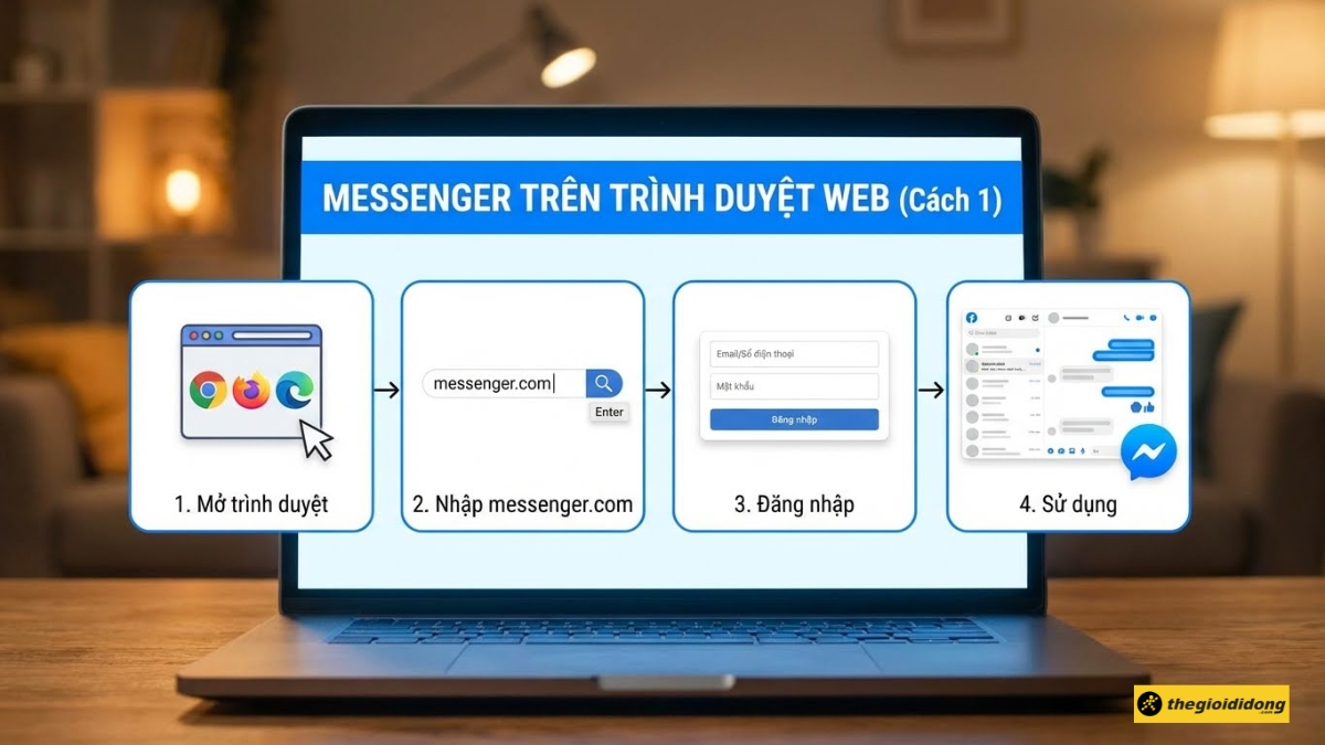 C&aacute;ch 1: Truy cập Messenger tr&ecirc;n tr&igrave;nh duyệt web