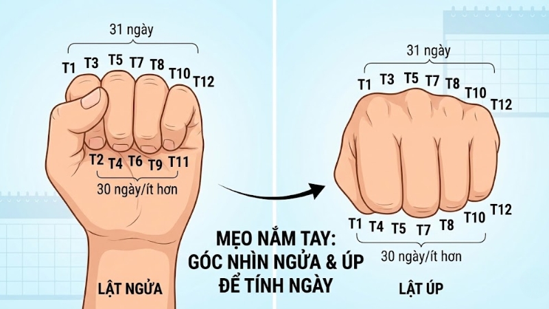 Quy tắc t&iacute;nh số ng&agrave;y trong th&aacute;ng dương lịch