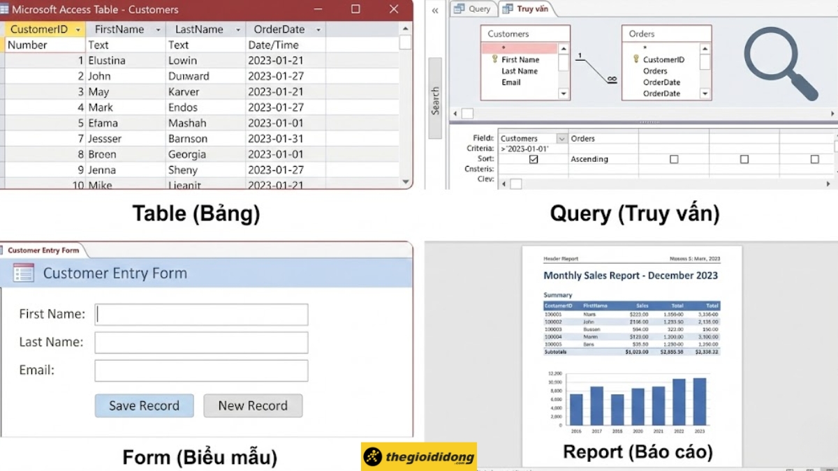 C&aacute;c th&agrave;nh phần cốt l&otilde;i của Microsoft Access