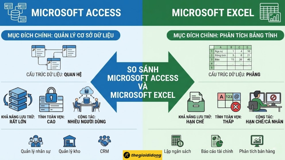 So s&aacute;nh Microsoft Access v&agrave; Microsoft Excel