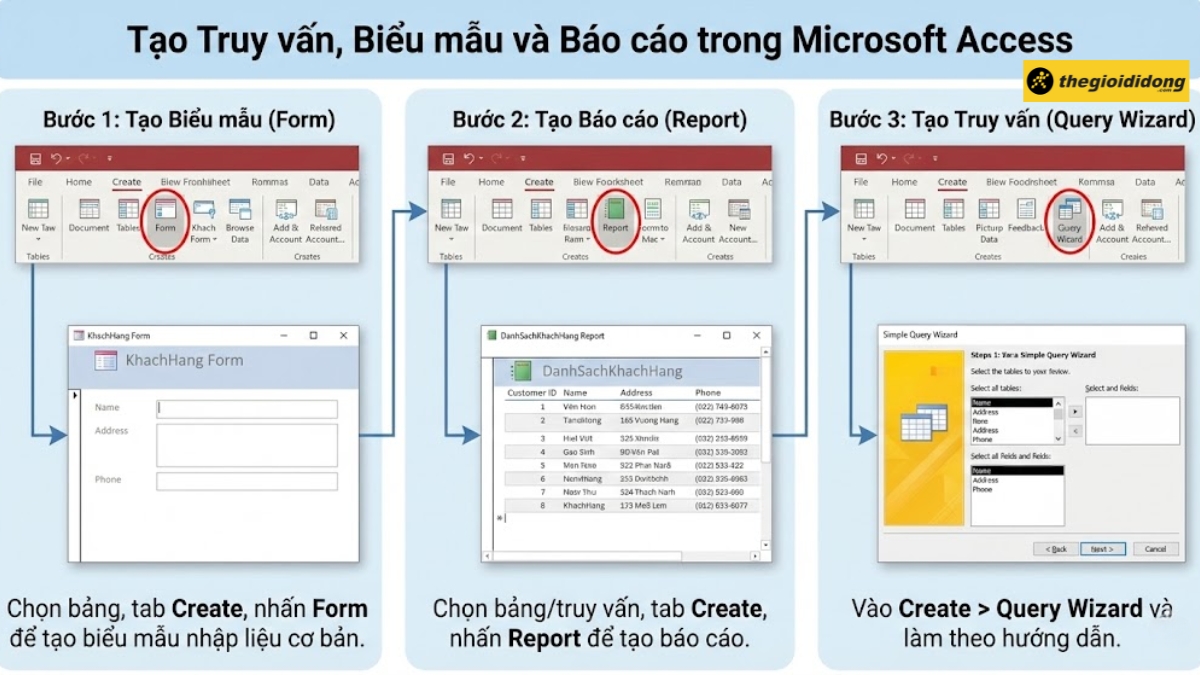 Tạo Truy vấn, Biểu mẫu v&agrave; B&aacute;o c&aacute;o