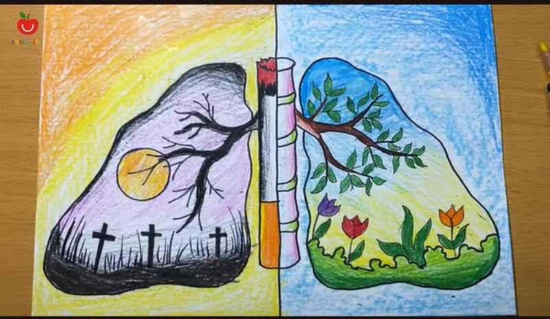 Bước 4: Tô màu theo sự tương phản giữa hai nửa bức tranh