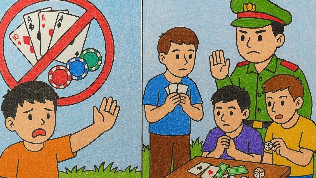 Vẽ tranh phòng chống tện nạn xã hội chủ đề cờ bạc