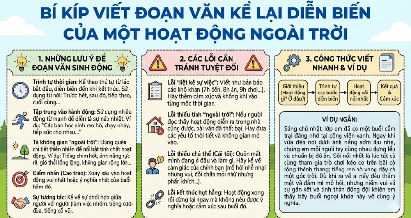 Những lưu ý khi viết đoạn văn kể lại diễn biến của một hoạt động ngoài trời Những lưu ý khi viết đoạn văn kể lại diễn biến của một hoạt động ngoài trời