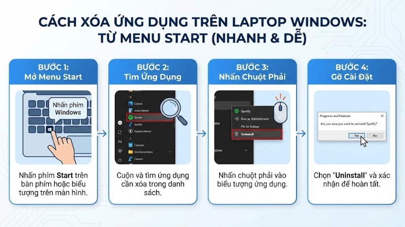 X&oacute;a ứng dụng trực tiếp từ menu Start