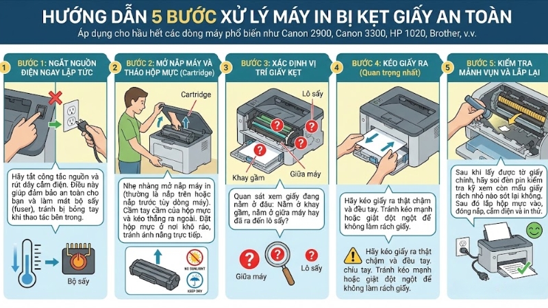 C&aacute;ch xử l&yacute; m&aacute;y in bị kẹt giấy an to&agrave;n