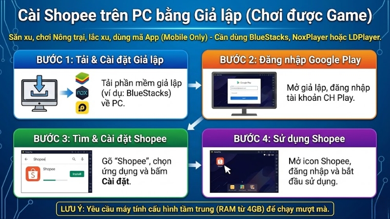 C&agrave;i Shopee tr&ecirc;n PC bằng giả lập