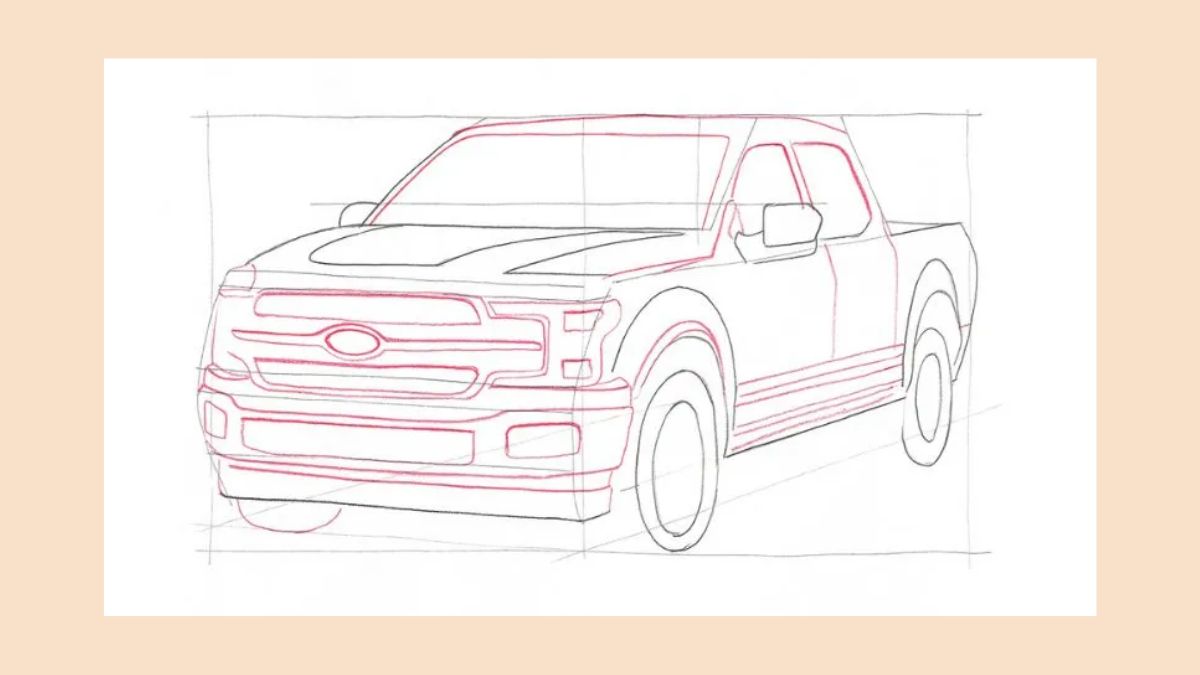 Bước 1: Vẽ bánh xe, cửa và đường nét thân xe