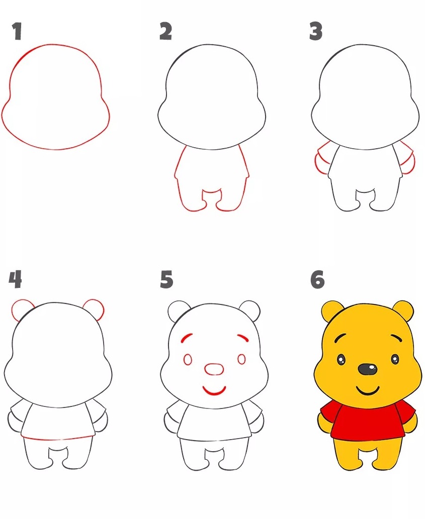 Cách vẽ con gấu Pooh siêu dễ thương