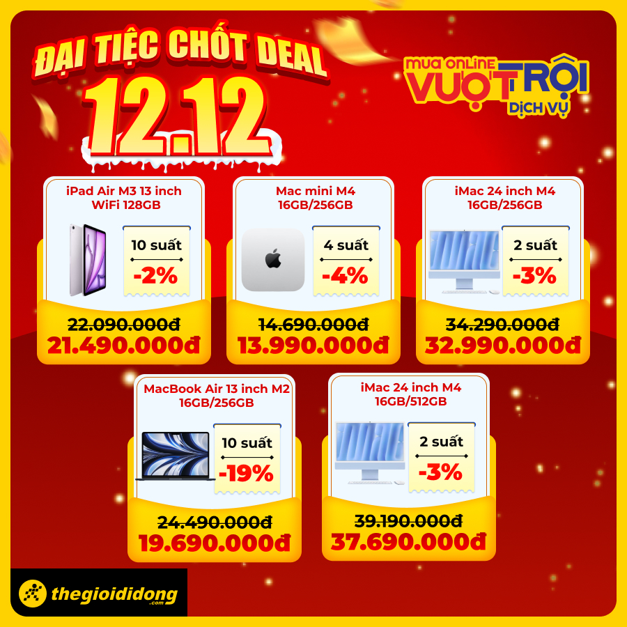 Đại Tiệc Chốt Deal 12/12: Tặng Bộ Phiếu Mua Hàng 4.8 Triệu, Smartphone Giá Chỉ 1.2 Triệu, Tgdđ Chơi Lớn Đại Tiệc Chốt Deal 12/12: Tặng Bộ Phiếu Mua Hàng 4.8 Triệu, Smartphone Giá Chỉ 1.2 Triệu, Tgdđ Chơi Lớn