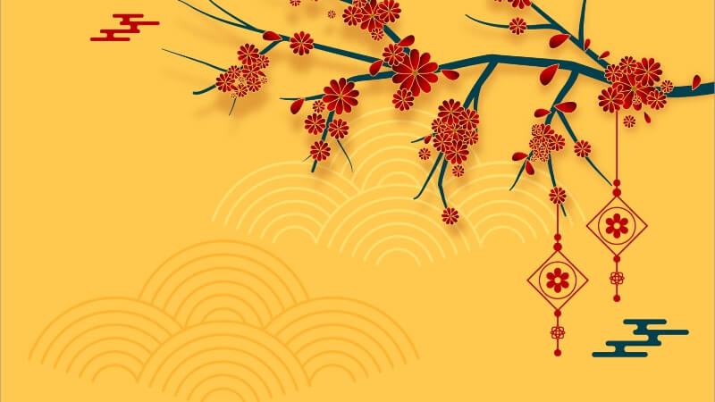 Background Tết Nguyên Đán 2026 chủ đề hoa mai hoa đào