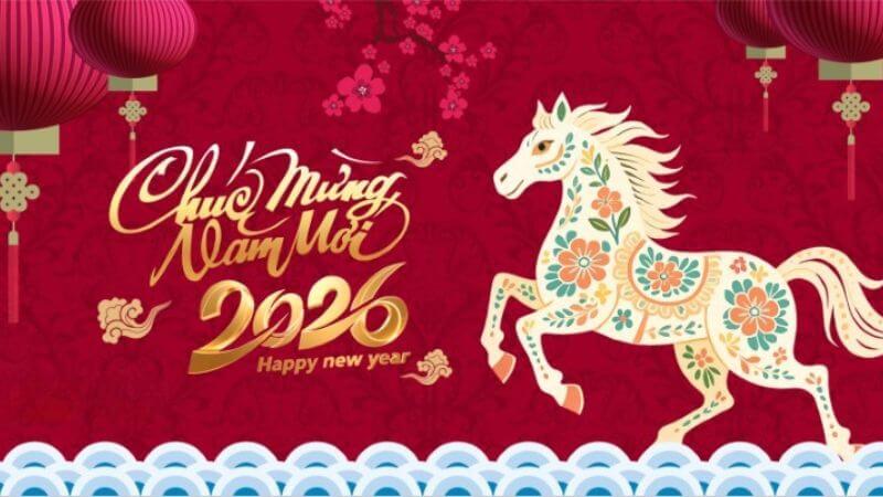 Background Tết theo chủ đề con giáp Bính Ngọ 2026