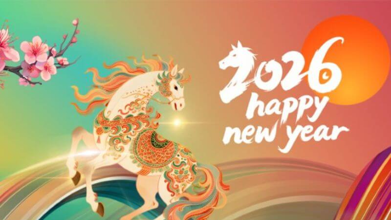 Background Tết theo chủ đề con giáp Bính Ngọ 2026