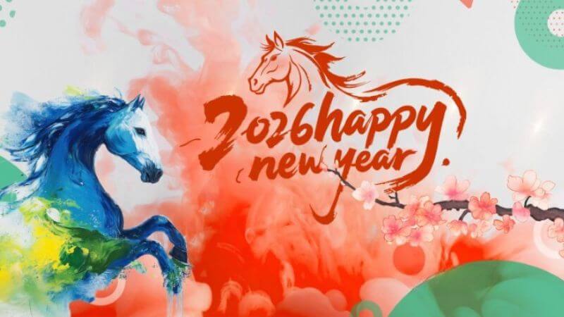 Background Tết theo chủ đề con giáp Bính Ngọ 2026