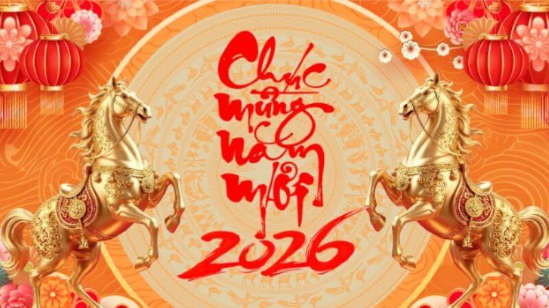 Background Tết theo chủ đề con giáp Bính Ngọ 2026