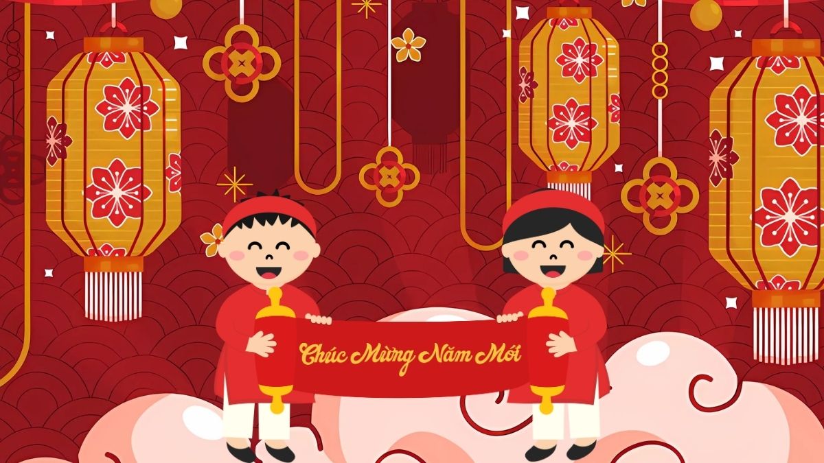 Background Tết Nguyên Đán 2026 với lồng đèn