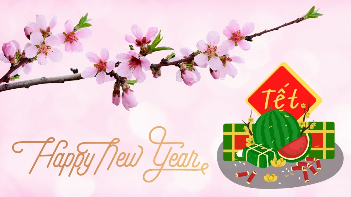 Background Tết Nguyên Đán 2026 chủ đề hoa mai hoa đào