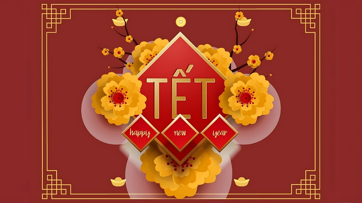 Background Tết Nguyên Đán 2026 chủ đề hoa mai hoa đào