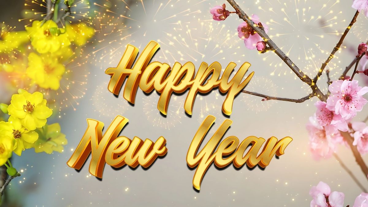 Background Tết Nguyên Đán 2026 chủ đề hoa mai hoa đào