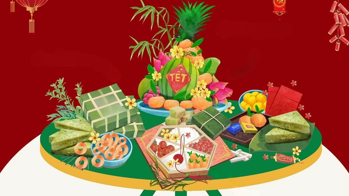 Background Tết Nguyên Đán mâm ngũ quả