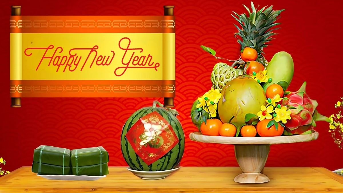 Background Tết Nguyên Đán mâm ngũ quả
