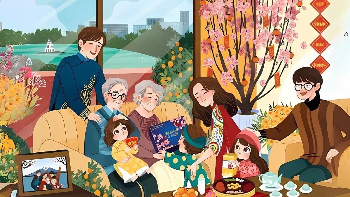 Background Tết chủ đề gia đình sum vầy