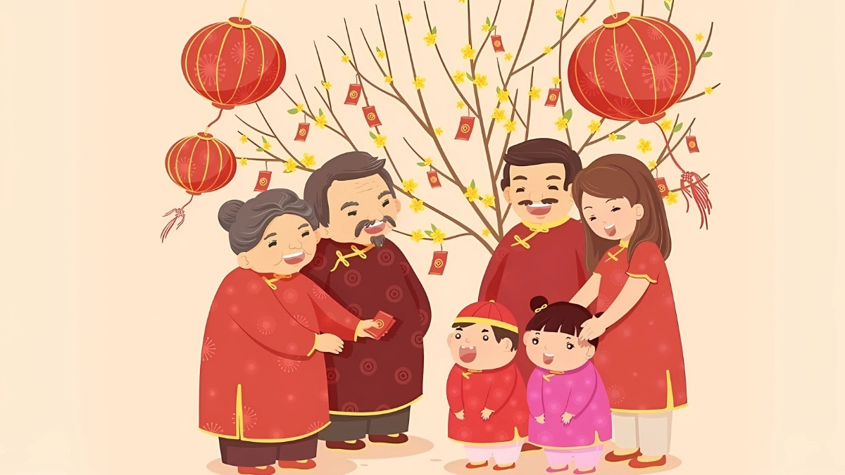 Background Tết chủ đề gia đình sum vầy